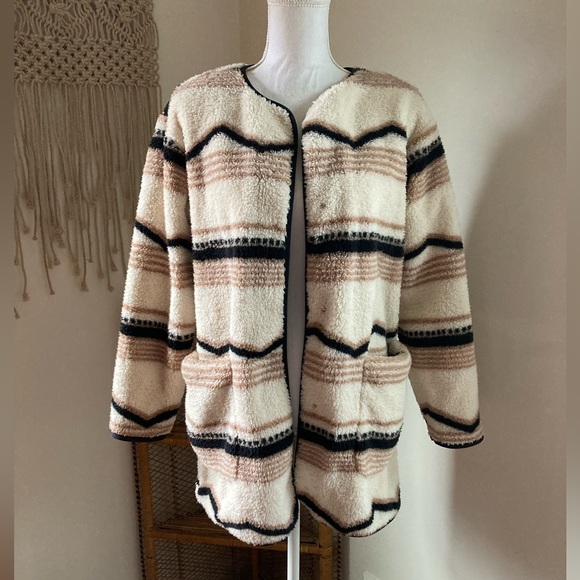 NWT Lou & Grey LOFT Sherpa Striped Jacket XS - Picture 3 of 7